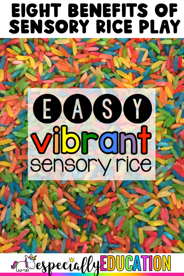 colorful rice ready for sensory play