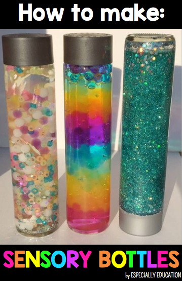 3 DYI Sensory Bottles  with glitter, water beads and oil