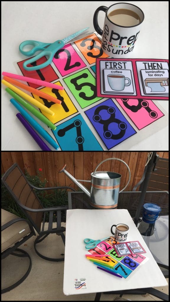 first then board with colorful felt tip markers on an outdoor table on the porch