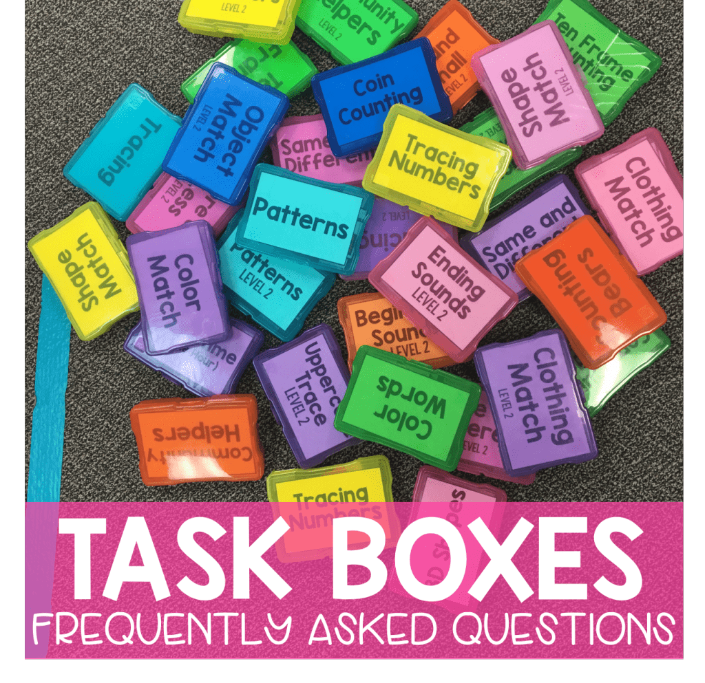 literacy and math task boxes for special education, autism, prek