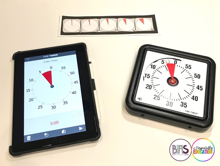 Transition Visual Tools Include Hand Held Timers as well as Strips of Paper
