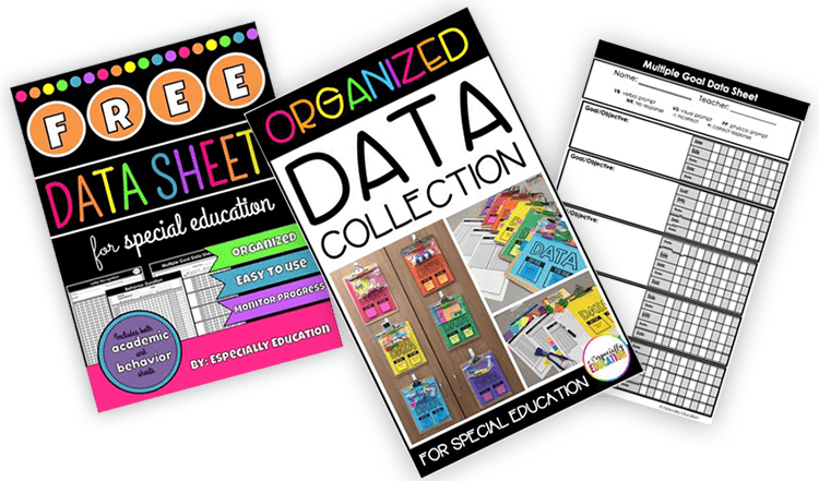 A collage of data collection sheets for special education.