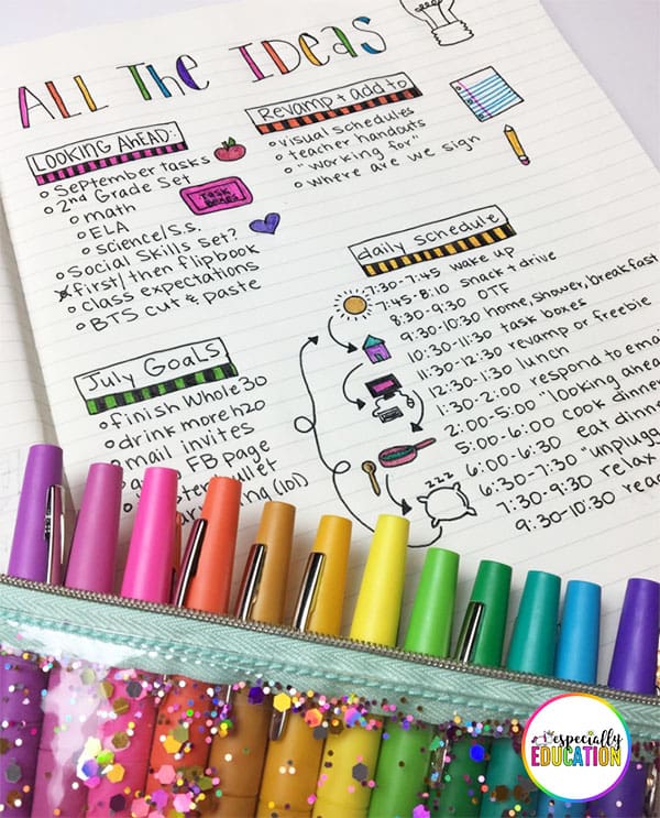 Bullet journal with colorful markers