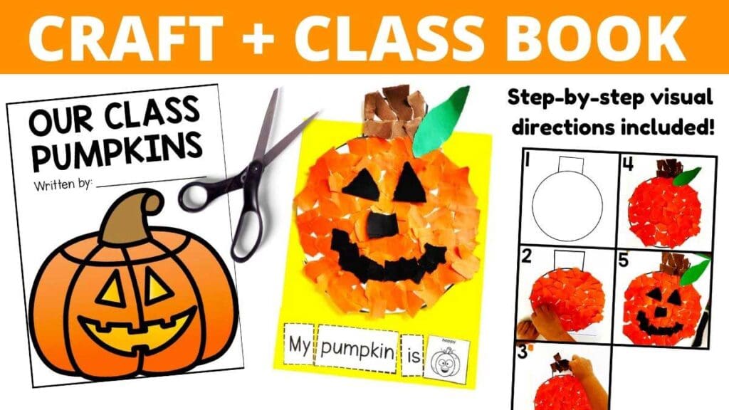 Halloween themed visual recipe and reflection worksheet with a child holding a jack-o-lantern frosted cookie.
