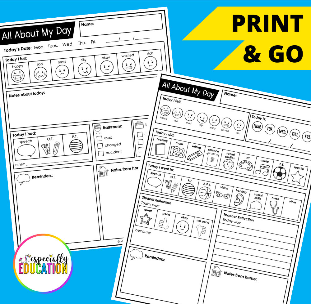 White print and go worksheets on a blue background.