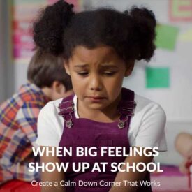 Young girl in a classroom on the verge of tears