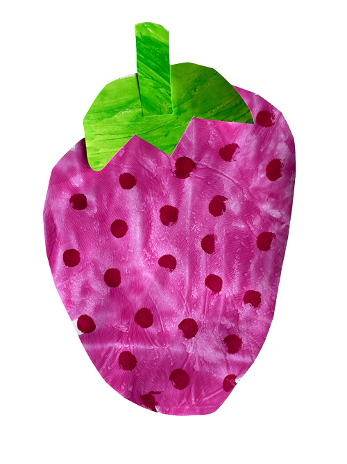 Strawberry craft made with painted paper for a Mother’s Day classroom activity in special education