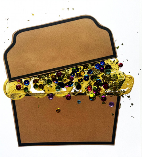 Treasure chest craft with sequins and paper used as a Mother’s Day gift activity for students