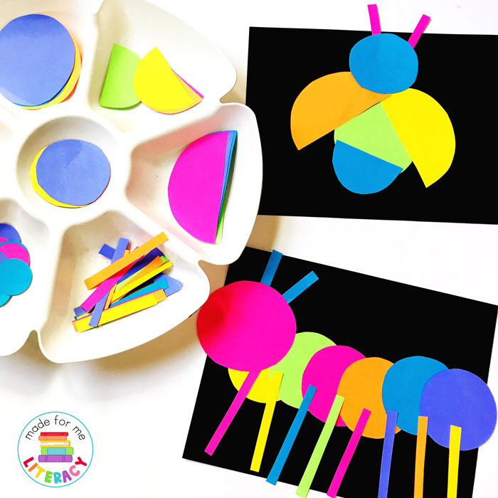 Bright bug craft activity using shapes to build fine motor skills and creativity